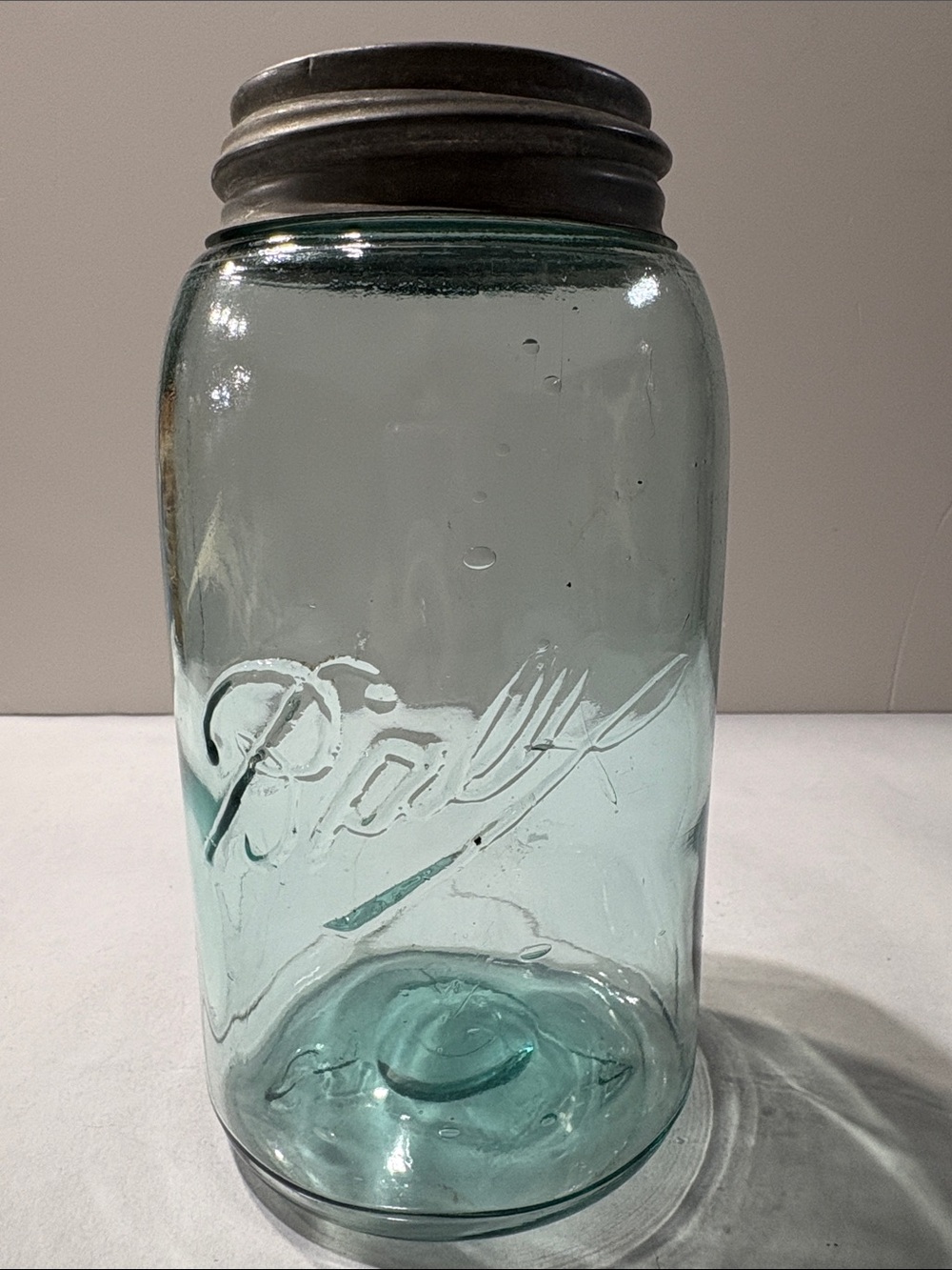 Antique Ball Triple L Slope Shoulder Quart Mason Fruit Canning Blue Jar Zinc Lid